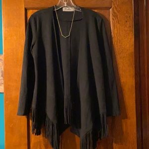Tala Black Faux Suede fringed cardigan